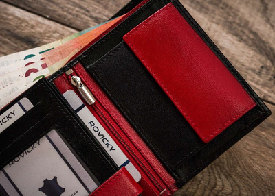 Portofol meshkujsh Rovicky vertikal, lëkurë natyrale, RFID, i zi