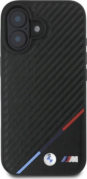 Kapsollë telefoni BMW M Carbon Tricolor Line, MagSafe, për iPhone 16, e zezë