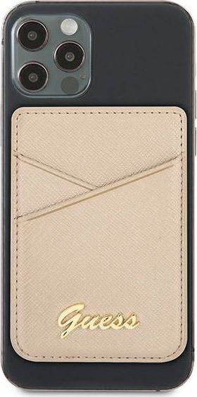 Portofol telefoni Guess Wallet Card Pocket GUWMSSASLGO, MagSafe, koleksioni Saffiano, ngjyrë ari