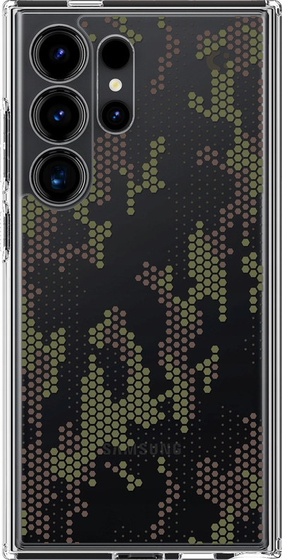 Mbulesë telefoni Spigen Ultra Hybrid Digital Camo për Samsung Galaxy S24 Ultra, transparente, motiv kamuflazh kafe jeshil