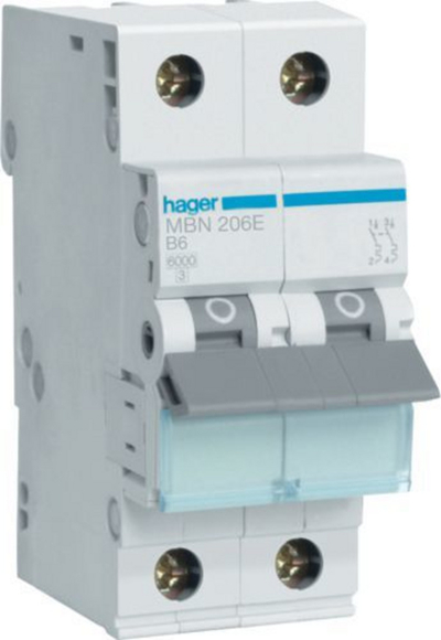 Ndërprerës elektrik Hager Miniature (MBN206E), i bardhë