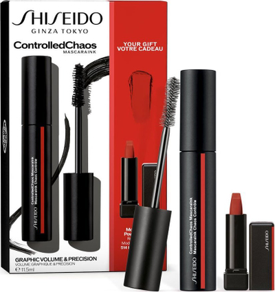 Set grimi Shiseido MascaraInk dhe Mini Modern Matte Lipstick, volumizues, mat, e zezë
