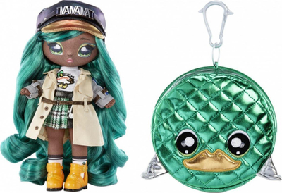 Kukull Na Na Na Surprise Glam Series 2 Mallory Duckington, 19 cm, me çantë pom, shumëngjyrëshe