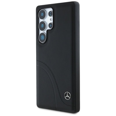 Mbulesë telefoni Mercedes-Benz Leather Curved Stitches për Samsung Galaxy S25 Ultra, lëkurë e vërtetë, e zezë