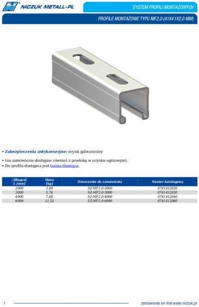 Profil montues NICZUK MF2.0, 41x41mm, 2mm, i galvanizuar