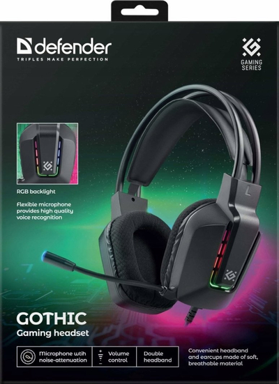 Kufje gaming Defender Gothic RGB, USB, me mikrofon, të zeza