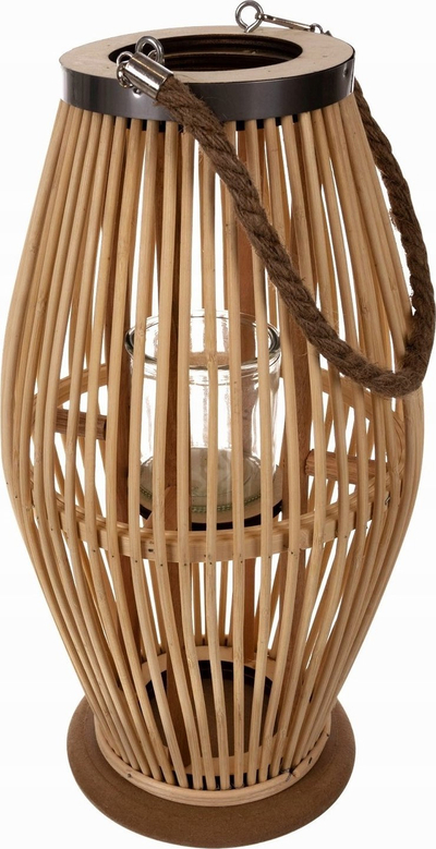 Fener dekorativ bambu Gardlov Bamboo Rattan 24282 për qirinj, bezhë