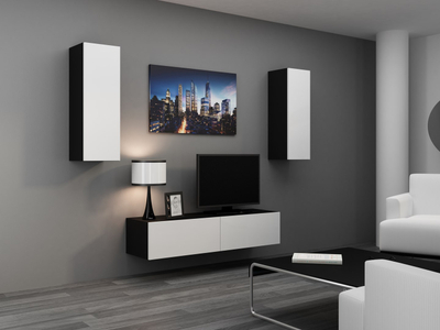 Komodë TV Cama Meble Vigo 140, 140x40x30cm, shkëlqim bardh e zi