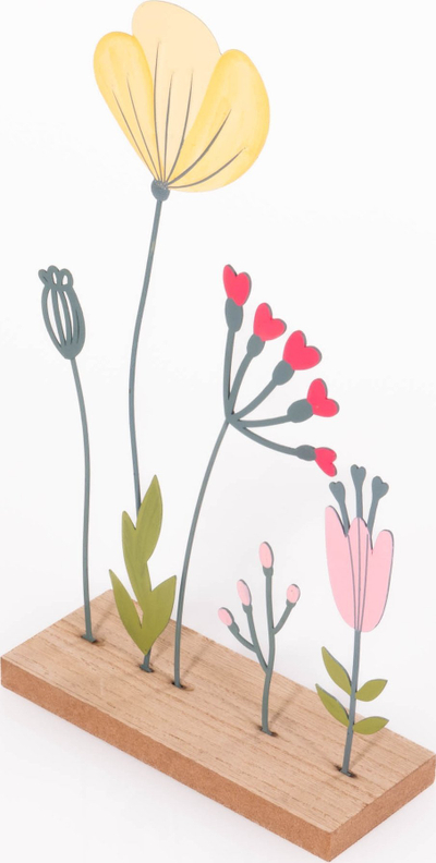 Dekor tavoline FLORINA Field Flowers, metal dhe dru, 28cm, shumëngjyrësh
