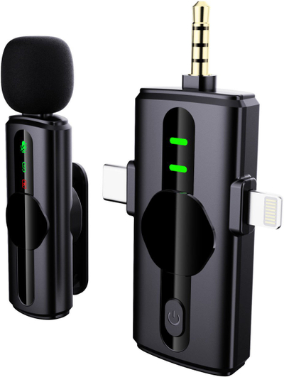 Mikrofon wireless lavalier Platinet 3 në 1, 2.4 GHz, Plug and Play, i zi