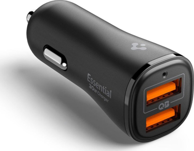 Автомобилски полнач Spigen Essential EV302, 30W, 2x USB A, црн