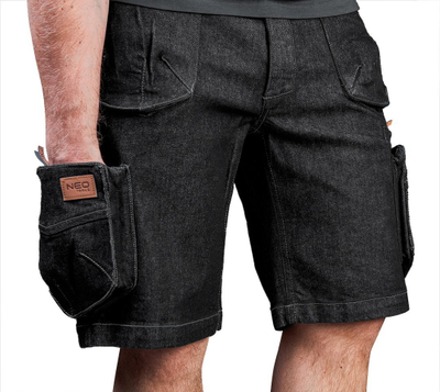 Pantallona të shkurtra pune Neo Tools Denim Black, xhins, XL, të zeza