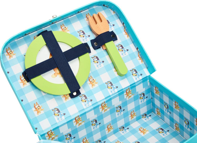 Set loje druri Bluey Picnic Basket, 30 pjesë, valixhe me gjëra loje, shumëngjyrësh