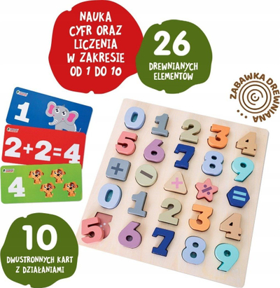 Lodër edukative Askato Clever Gnome I Can Count, dru, numrat 1‑10, shumëngjyrëshe