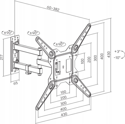 Mbajtës muri për TV Maclean MC-701N, 23-55\", VESA 400x400, 30kg, i zi