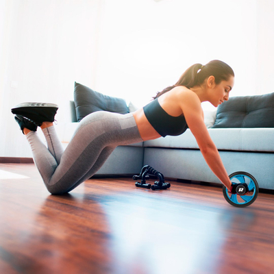 Rrotë abdominale dyshe REBEL ACTI AB Wheel AB-2, deri 100kg, me tapet, e zezë