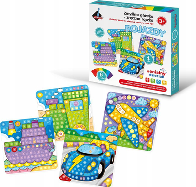 Lojë mozaik me ngjitëse shkumë Brilliant Kid Askato Vehicles, 4 tabela, 3+
