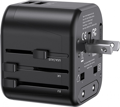 Karikues udhëtimi USAMS T55 US CC173, 2xUSB 12W, adapter universal 4 në 1, i zi