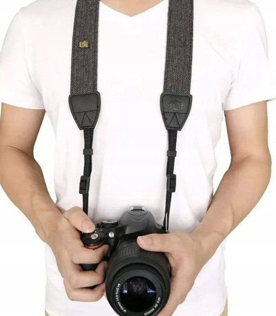 Rrip qafe dhe shpatulle Lync për kamera DSLR dhe mirrorless, pambuk, i rregullueshëm, gri