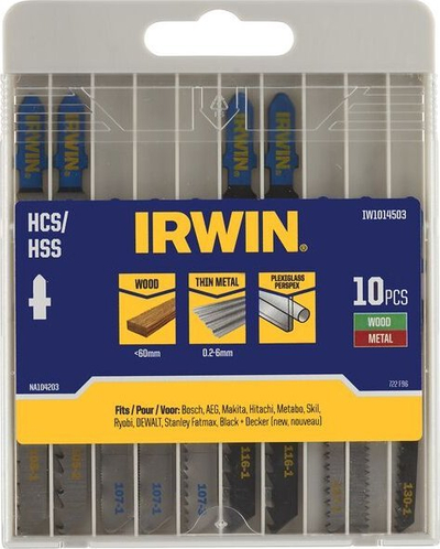 Set sharrash pendel Irwin HCS HSS, 10 copë, për dru dhe hekur, shumëngjyrëshe