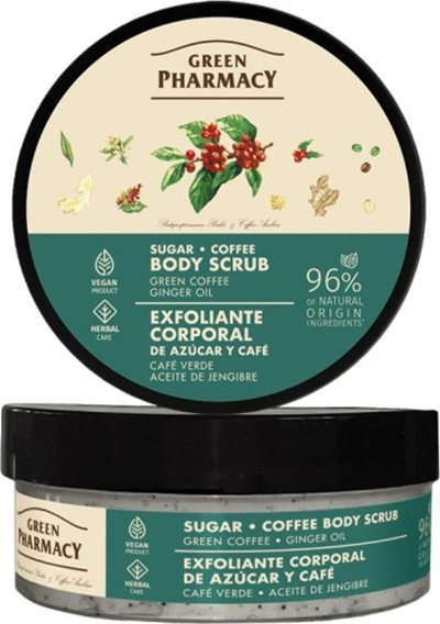 Skrab trupi Green Pharmacy Green Coffee & Ginger Oil, me sheqer, vegan, 200 ml