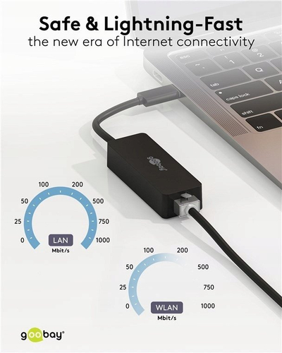 Адаптер за мрежа Goobay USB-C во Ethernet, USB 3.1, 1 Gbit/s, црн