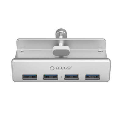 Hub USB Orico MH4PU, 4 porta USB A 3.0, me kapëse tavoline, ngjyrë argjendtë