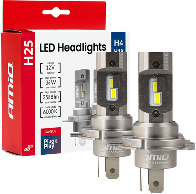 Drita LED makine AMIO Series H25, CANBUS H4 H19, 12V 36W, e bardhë