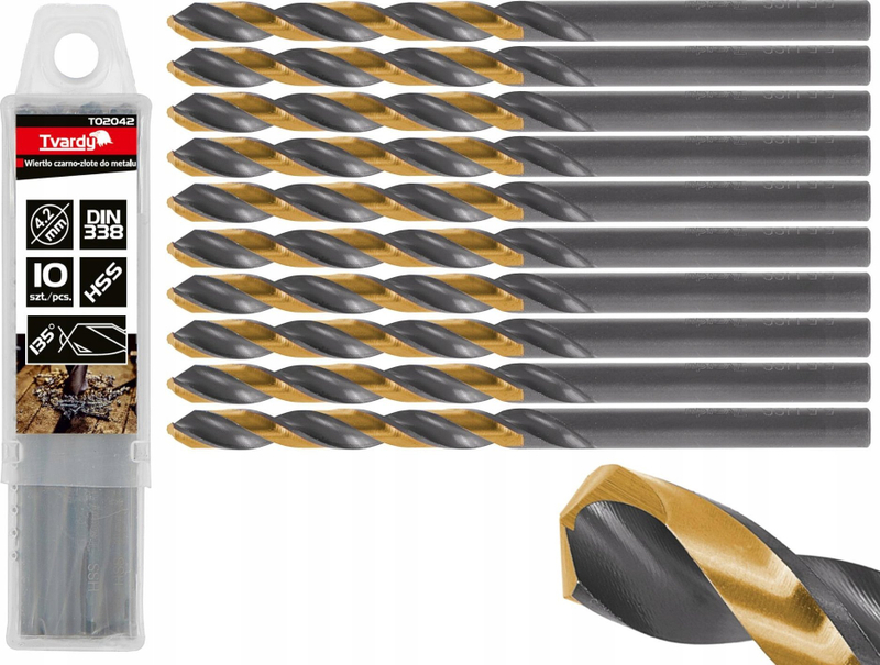 Stërvitë metali Tvardy Black and Gold, HSS, 4.2mm, set 10 copë