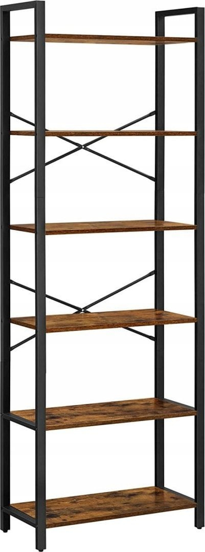 Raft librash industrial Rustic Cabinet, 6 rafte, metal edhe dru, ngjyrë kafe
