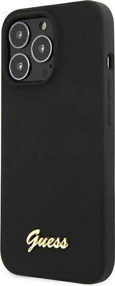 Maskë telefoni Guess prej silikoni me shkrim Gold Logo për iPhone 13 Pro dhe 13 6.1", silikon, e zezë