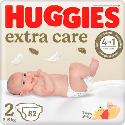 Pelenë njëpërdorimshme Huggies Extra Care, madhësia 2, 3-6kg, 82 copë