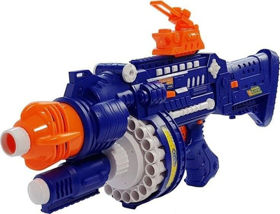 Pushkë lodër Leantoys Fighter me fishekë shkumë, karikator rrotullues, blu portokalli
