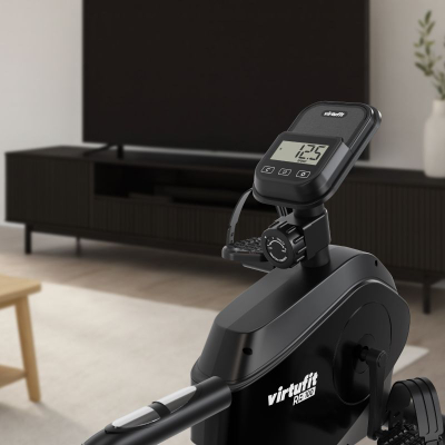 Biçikletë recumbent VirtuFit RB 1.0, me ekran, me rezistencë që e rregullon vetë, ngjyrë e zezë