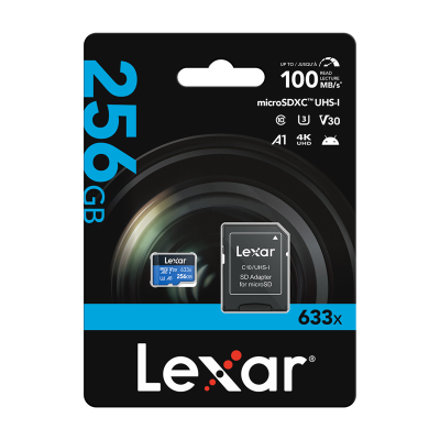 Lexar High-Performance 633x microSDXC 256GB kartë memorjeje  SD adapter