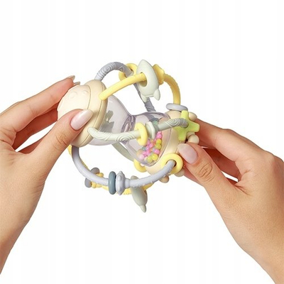 Lodër shqisore për bebe Sensory Toy Hourglass, me zile, me kokrra shumëngjyrëshe, shumëngjyrëshe