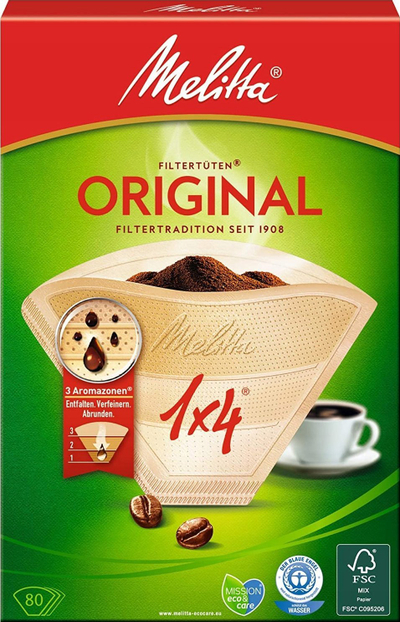 Filtra kafeje Melitta Original 1x4, 80 copë, ngjyrë kafe