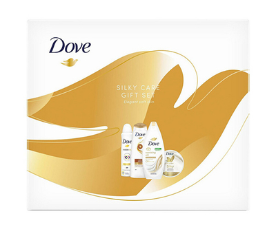 Set Dove Silky Care, xhel dushi Nourishing Silk 250 ml + shampo Antifrizz 250 ml + krem trupi Silky 300 ml + antiperspirant Invisible Dry 150 ml