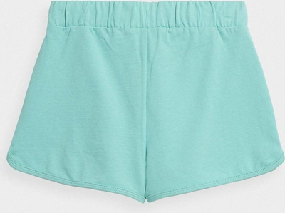 Pantallona të shkurtra për goca 4F Jr 4FJSS23TSHOF099, me brez elastik, me xhepa anësorë, jeshile e çelët