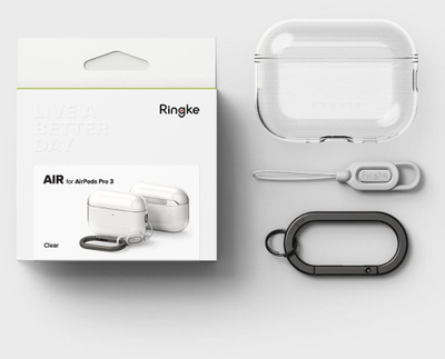Kapak mbrojtës Ringke Air Series për AirPods Pro 3, TPU, me karabinë, transparent