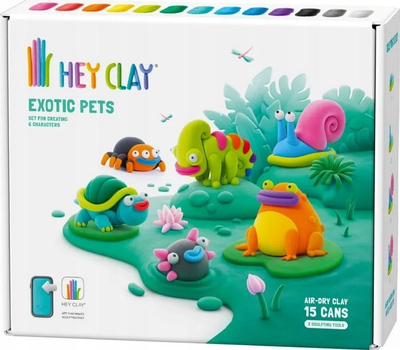 Set plasteline Tm Toys Hey Clay Exotic Animals, 15 kanaçe, 6 figura, shumëngjyrëshe