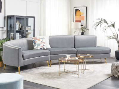 Divan Beliani Moss, 4 vende, i harkuar me kadife, gri e çelët
