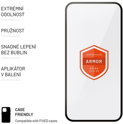 Xham mbrojtës FIXED Armor për Apple iPhone 14 Pro, me aplikues, i zi