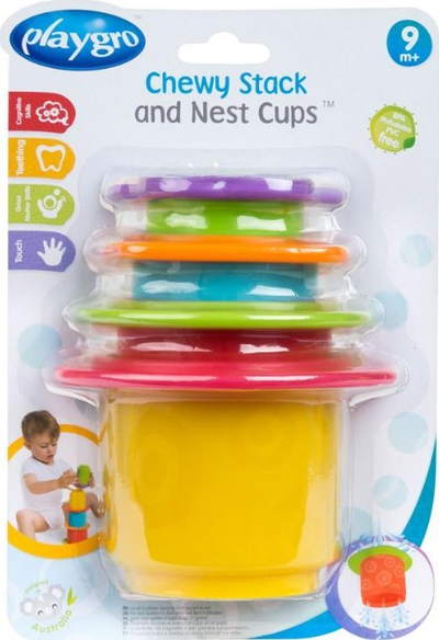 Lodër për banjo Playgro 40217, 4 gota që vihen njëra mbi tjetrën, pa BPA, me shumë ngjyra