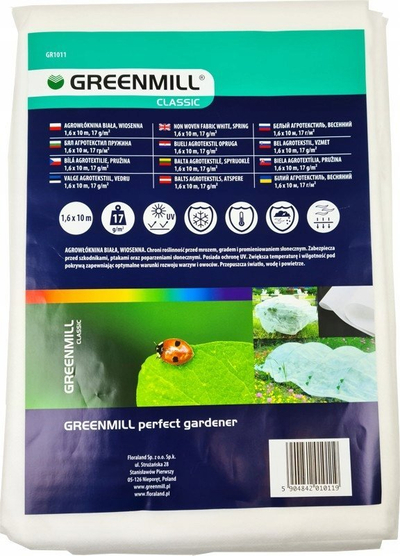 Agro-pëlhurë GREENMILL GR1011, 17 g/m², mbrojtëse për pranverë, e bardhë