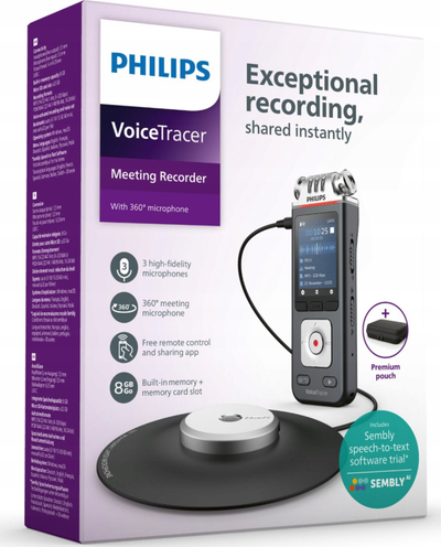 Дигитален снимач Philips DVT8115, 8GB, микрофон 360°, црн