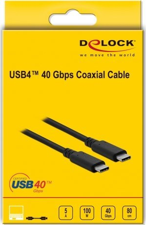 Kabllo USB‑C DeLOCK USB4 koaksial, 40 Gbps, 0.8 m, e zezë