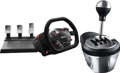 Set timoni gaming Thrustmaster TS-XW Racer me pedale dhe ndërrues shpejtësish TH8A, 1080°, për PC dhe Xbox, zi me të kuqe