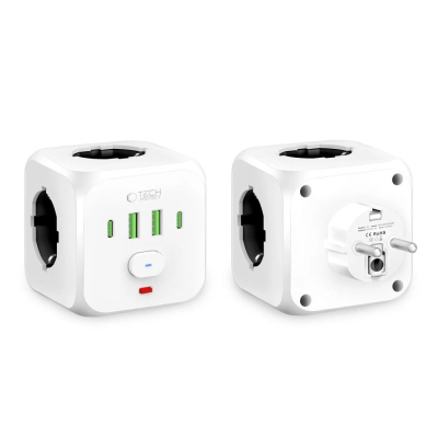 Prizë e zgjuar Tech-Protect PCL3X4, 3xAC, 2xUSB 2xUSB-C, e bardhë