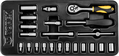 Set çelësa dopsë TOPEX, 1/4", 21 copë, me kasetë plastike